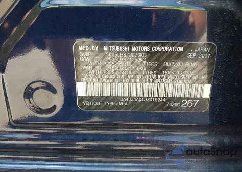 2018 Mitsubishi Outlander Gt из США, поврежденный, VIN JA4JZ4AX1JZ016244